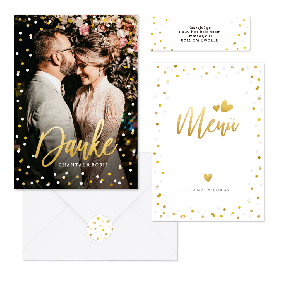Hochzeitskartenset Goldkonfetti & Lettering