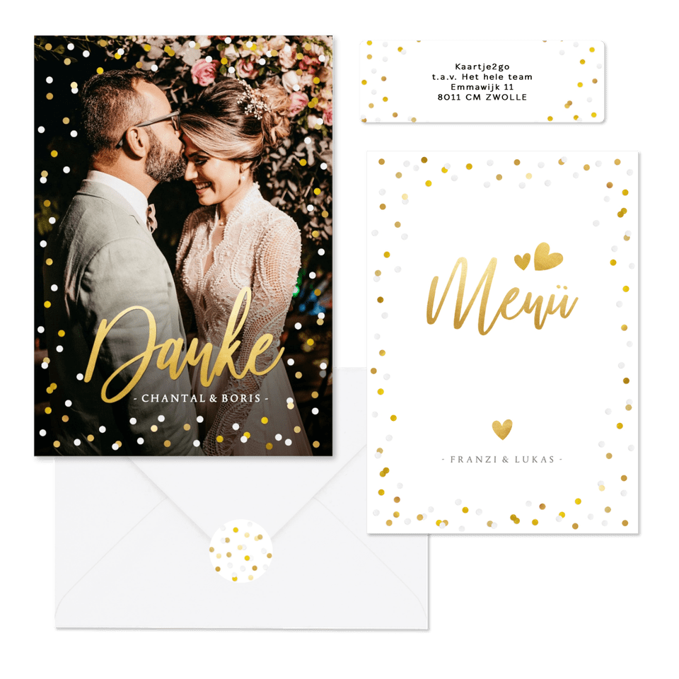 Hochzeitskartenset Goldkonfetti & Lettering