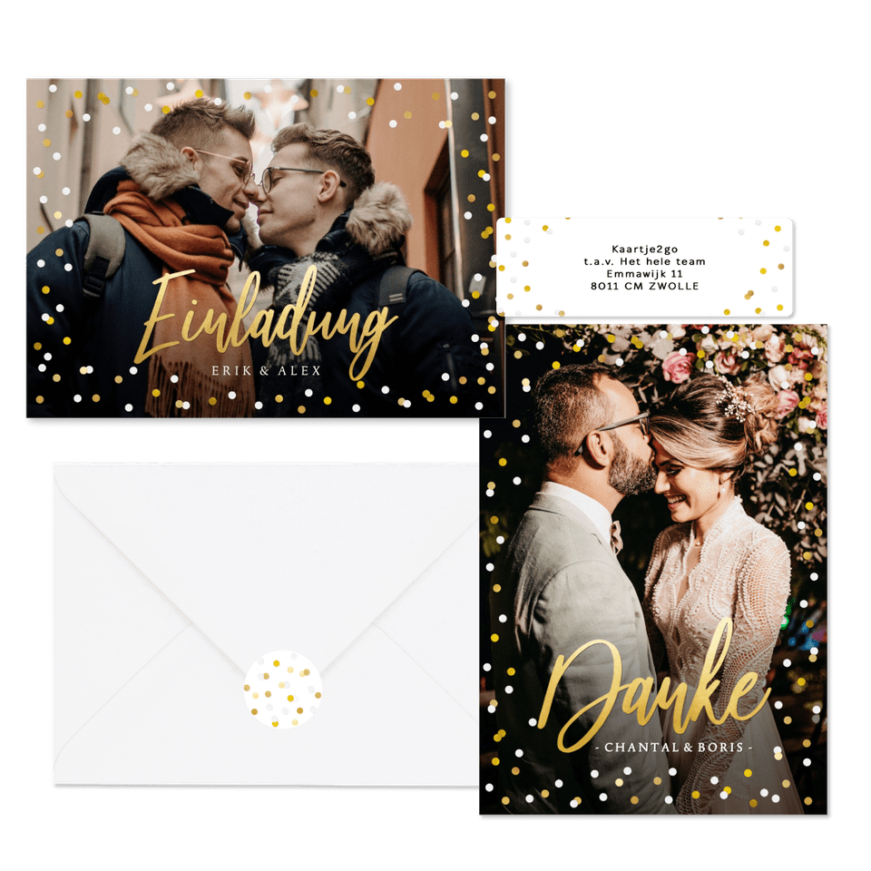 Hochzeitskartenset Goldkonfetti & Lettering
