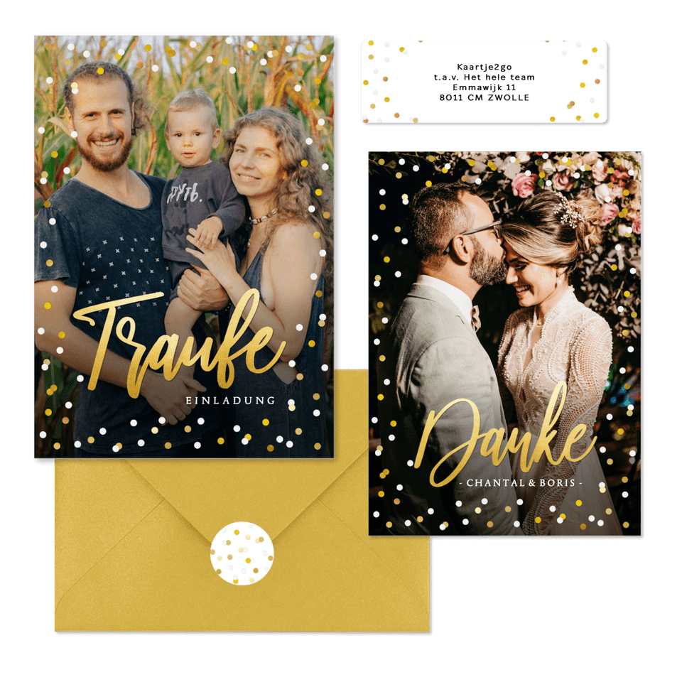 Hochzeitskartenset Goldkonfetti & Lettering