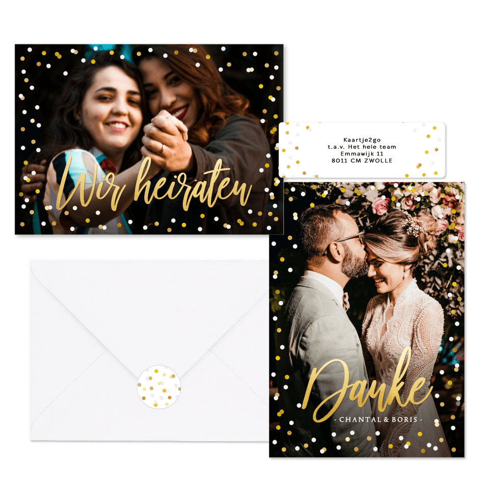Hochzeitskartenset Goldkonfetti & Lettering