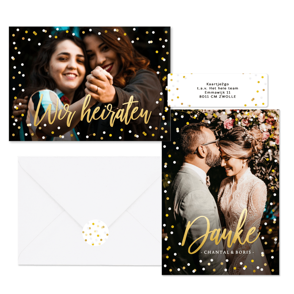 Hochzeitskartenset Goldkonfetti & Lettering