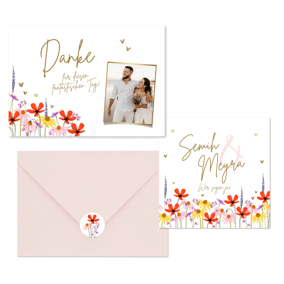Hochzeitskartenset bunte Blumenwiese