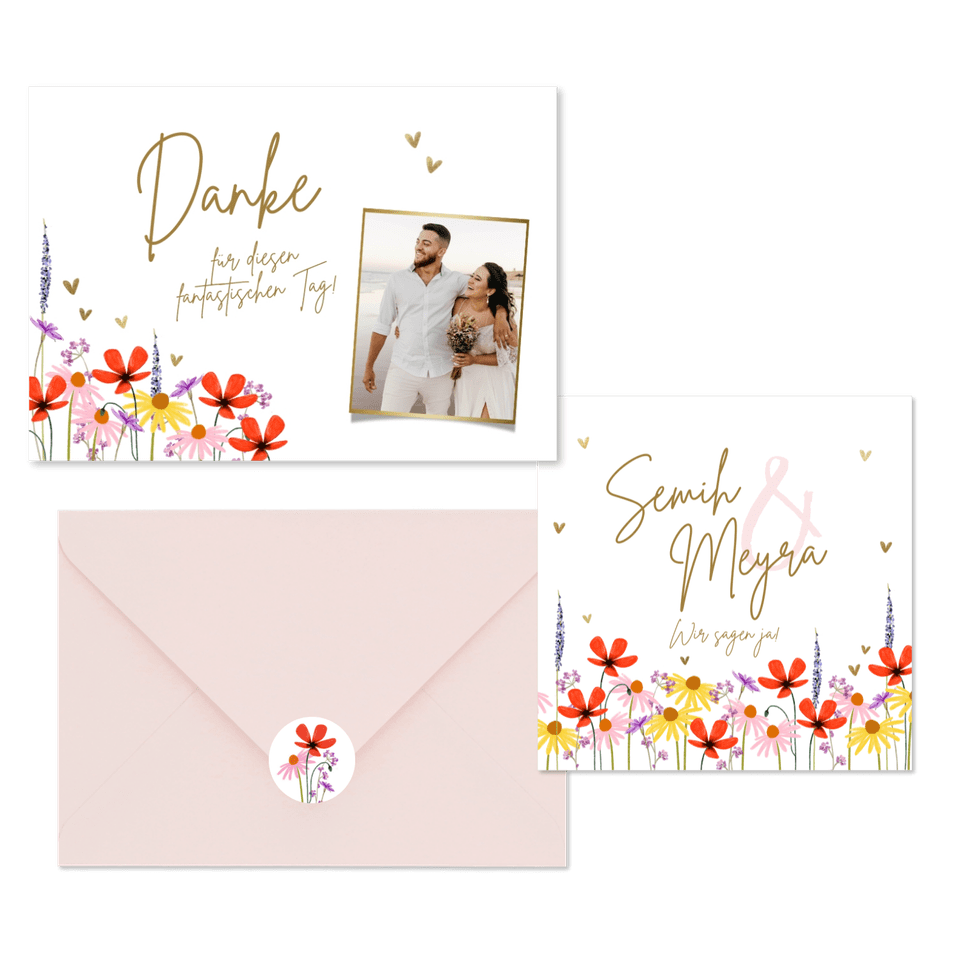 Hochzeitskartenset bunte Blumenwiese