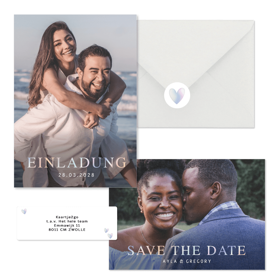 Hochzeitskartenset Fotokarten mit holografischer Typografie