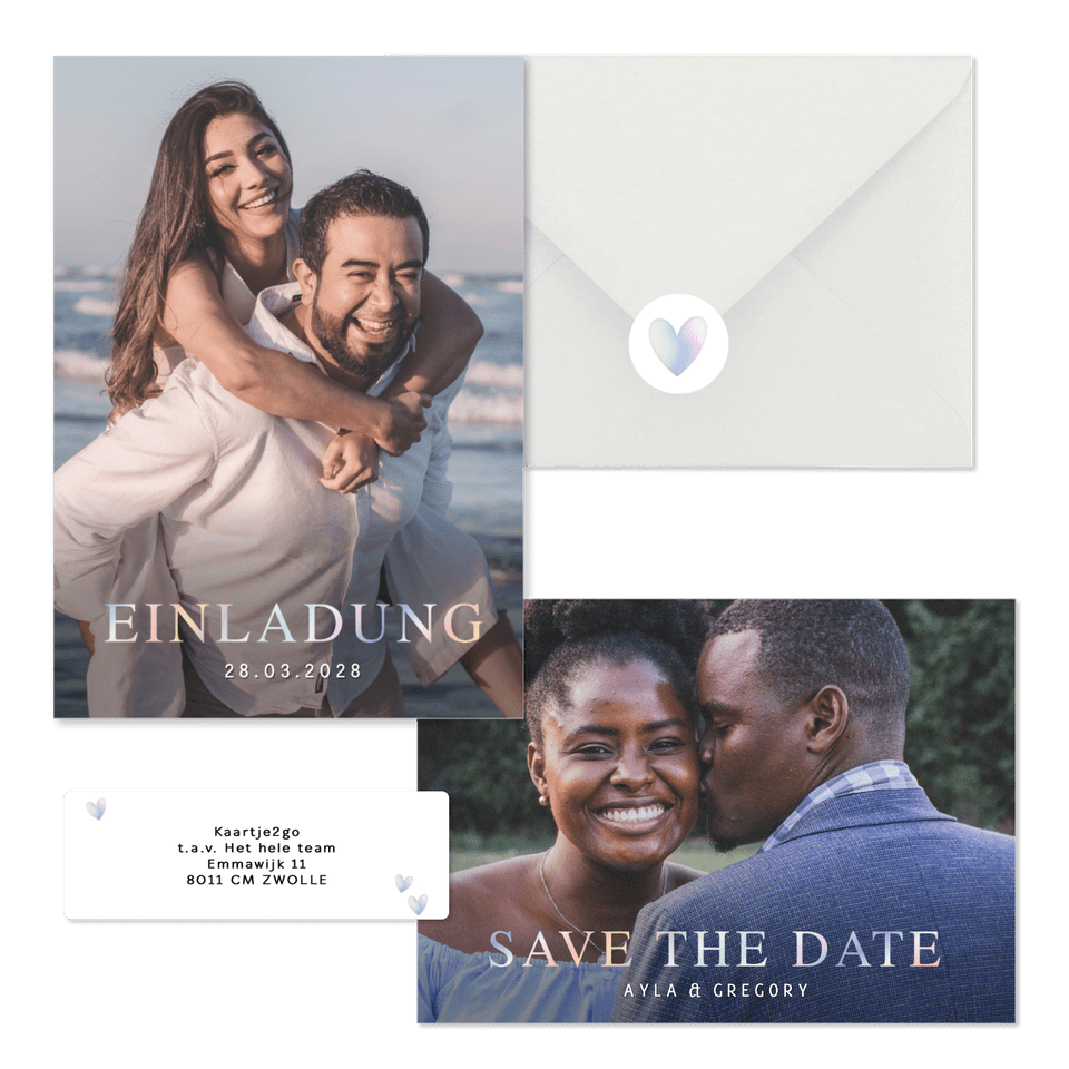 Hochzeitskartenset Fotokarten mit holografischer Typografie