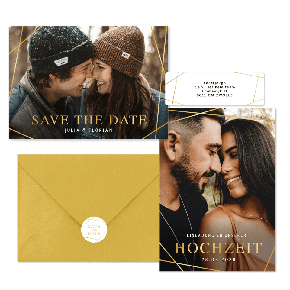 Hochzeitskartenset goldene grafische Linien