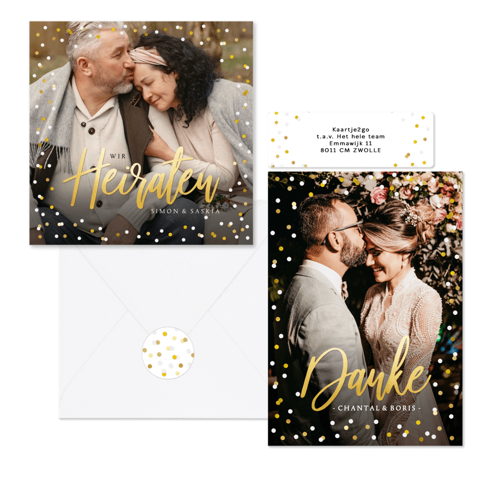 Hochzeitskartenset Goldkonfetti & Lettering