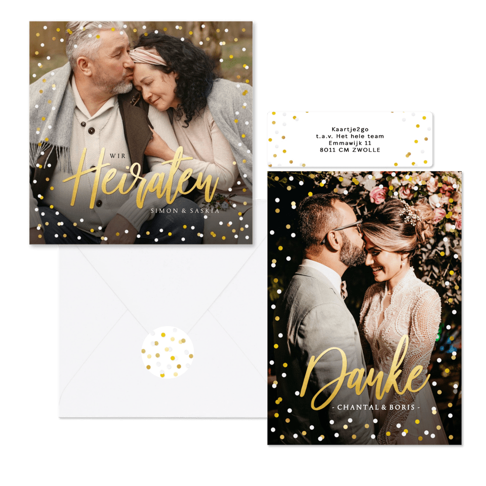 Hochzeitskartenset Goldkonfetti & Lettering