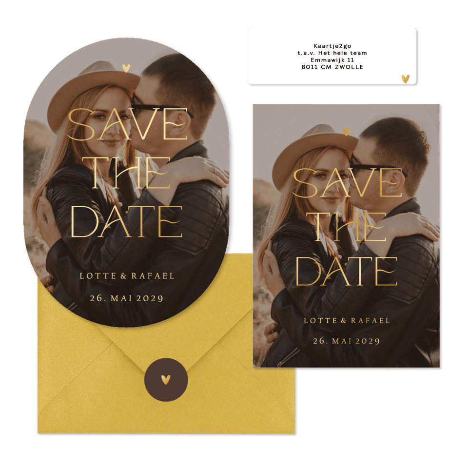 Fotokartenset zur Hochzeit mit elegantem goldenem Schriftzug