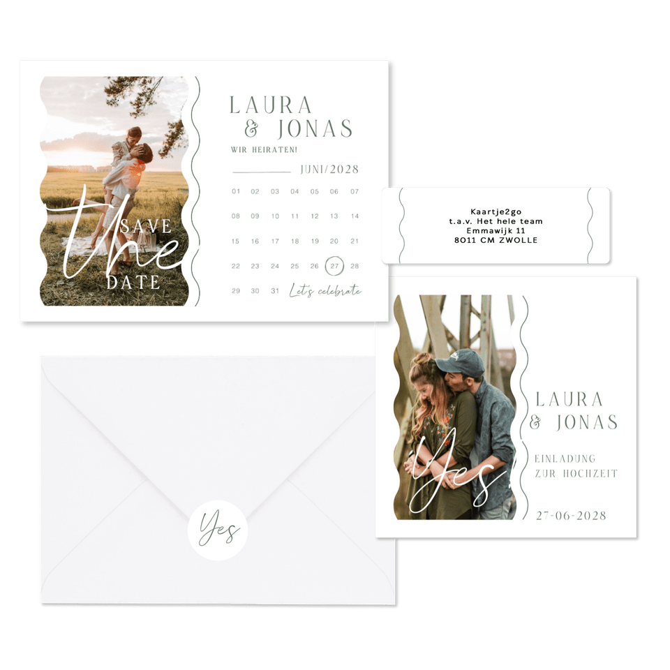 Hochzeitskartenset schlicht mit Wellenstreifen