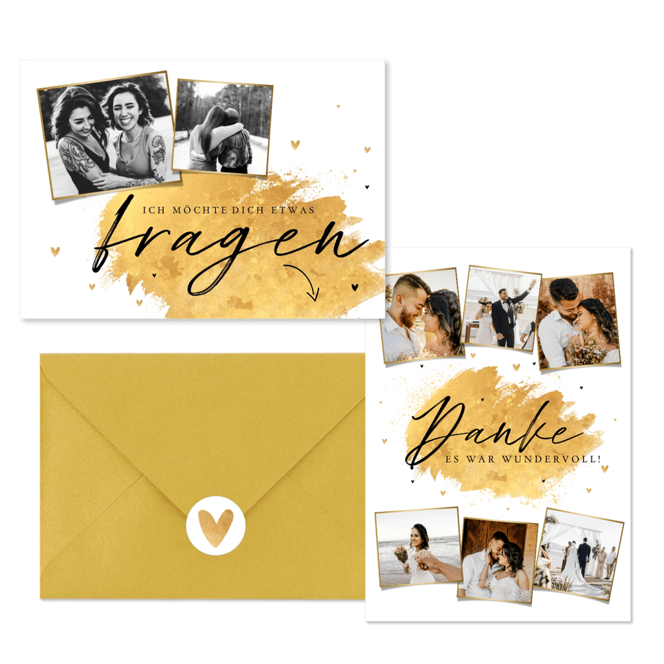 Hochzeitskartenset Pinselstrich Goldlook
