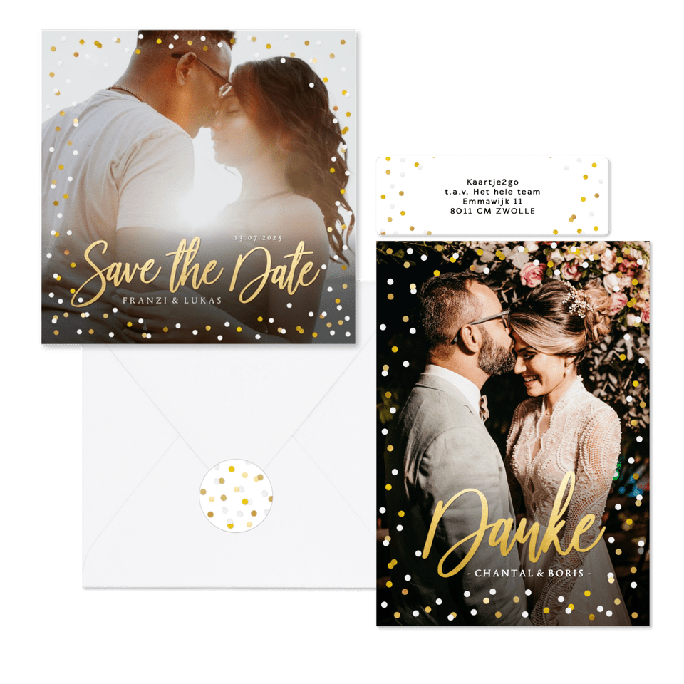 Hochzeitskartenset Goldkonfetti & Lettering