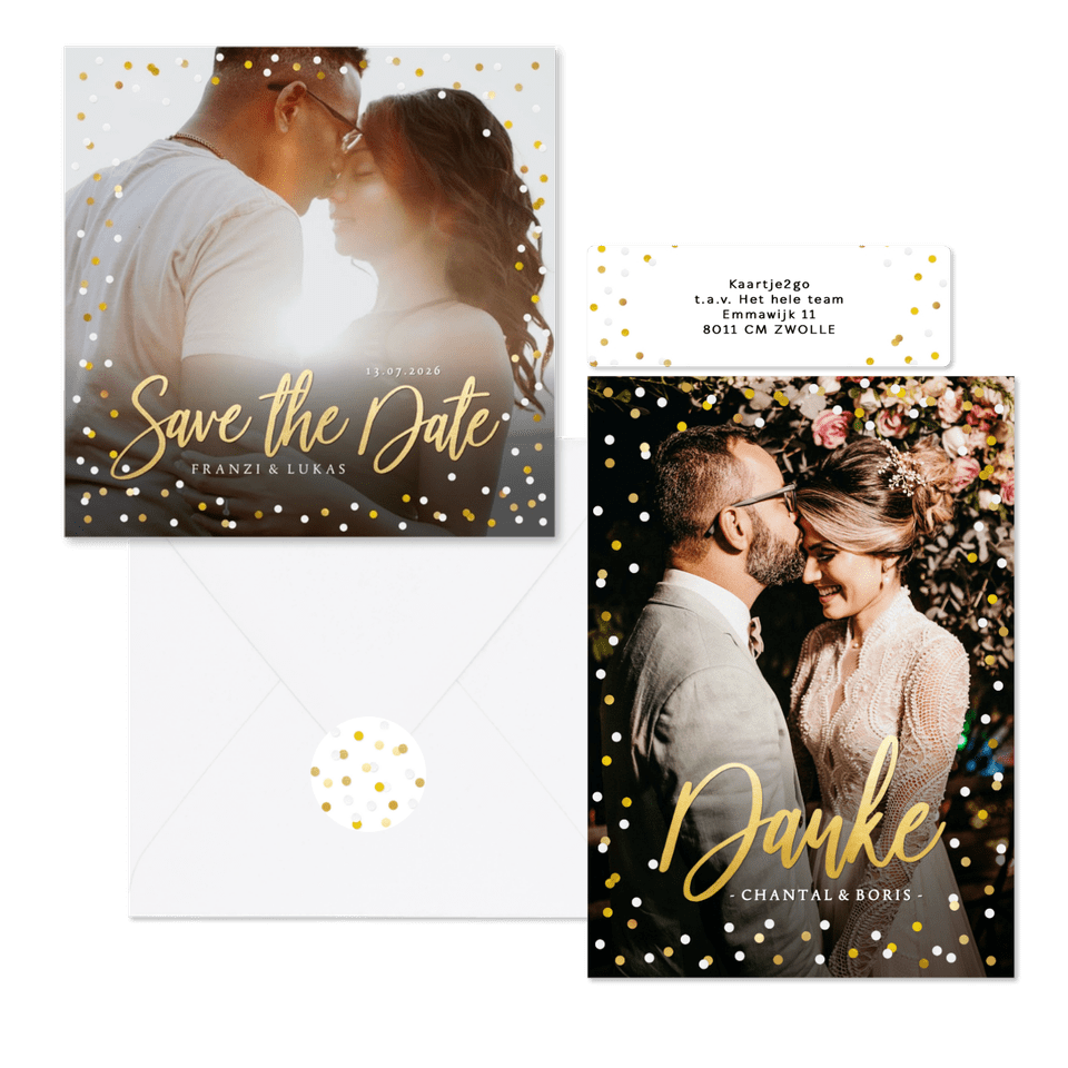 Hochzeitskartenset Goldkonfetti & Lettering