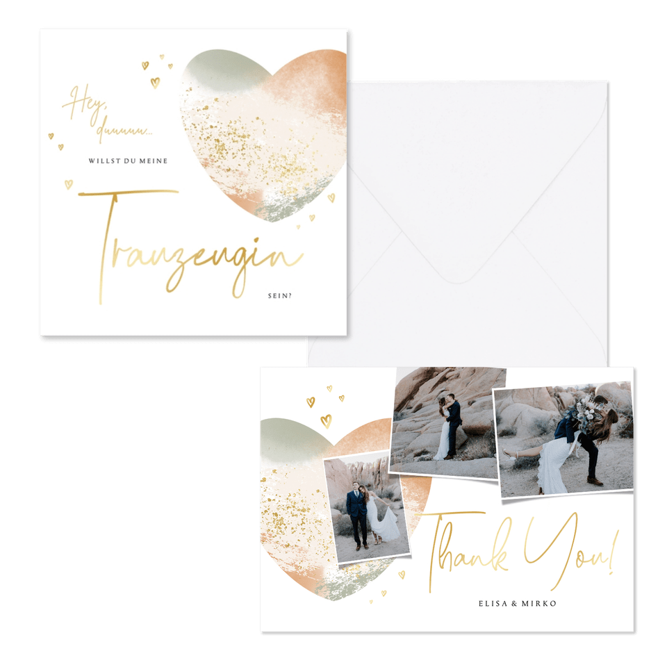 Hochzeitskartenset Aquarellherz in Pastell