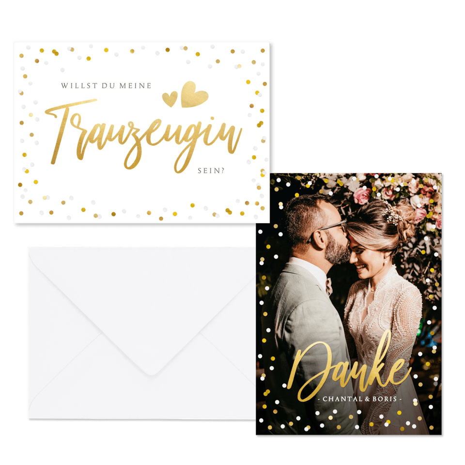 Hochzeitskartenset Goldkonfetti & Lettering
