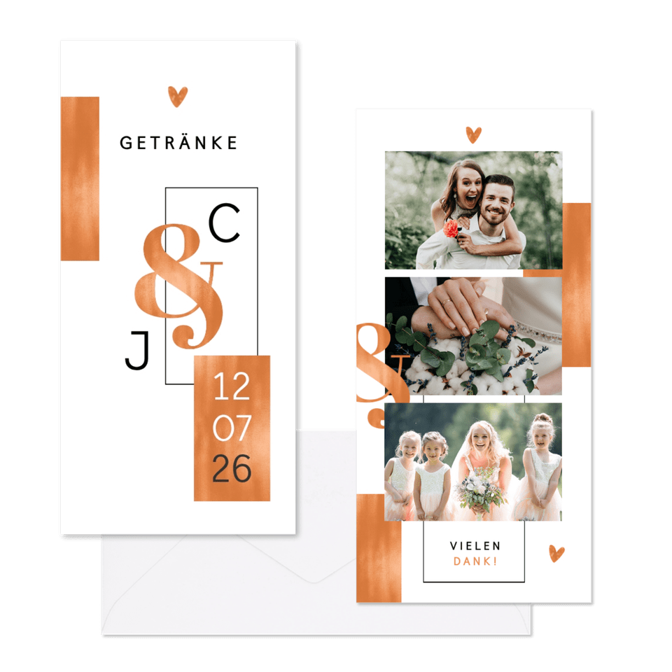 Hochzeitskartenset grafische Flächen mit Kupfer