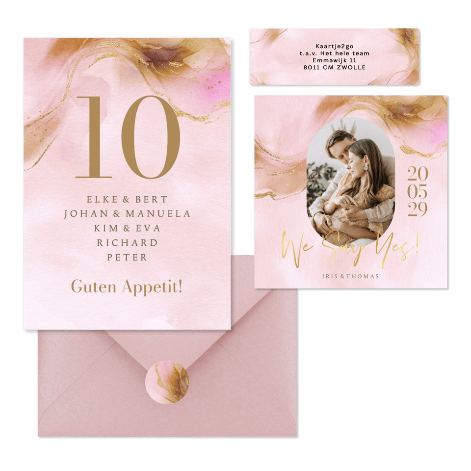 Hochzeitskartenset Bohemian Aquarell in Rosegold