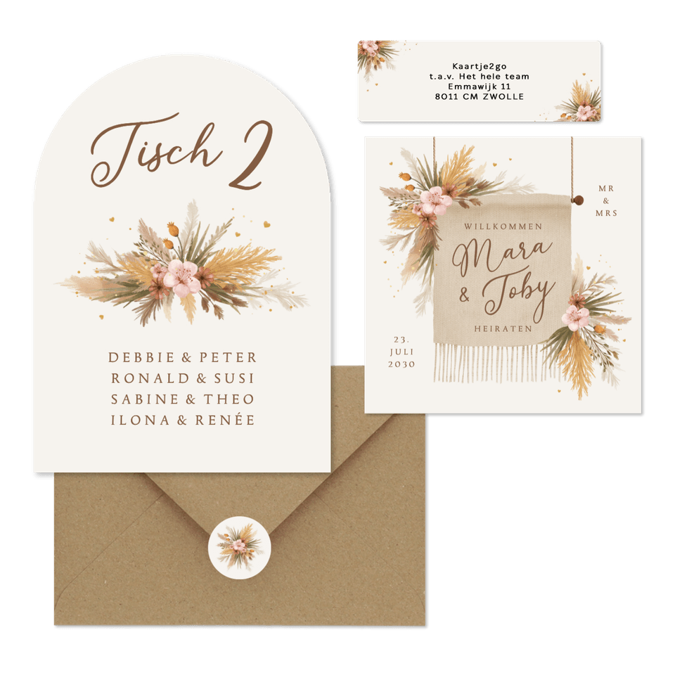 Hochzeit - Boho Blumenstrauß mit Gräsern und Blüten