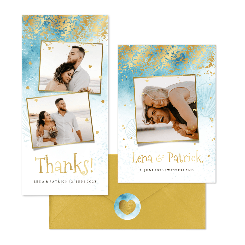 Hochzeitskartenset sommerlich Strandlook mit Gold