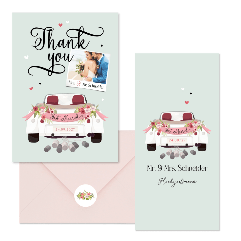 Hochzeitskartenset Oldtimer Auto mintgrün