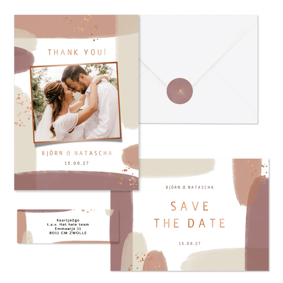 Hochzeitskartenset Kupfer Pinselstriche