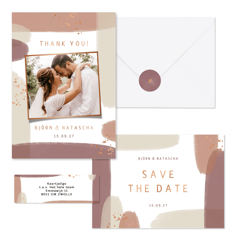 Hochzeitskartenset Kupfer Pinselstriche 