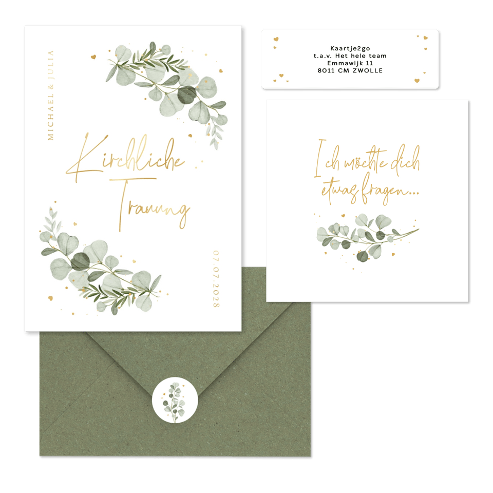 Hochzeitskartenset Aquarellzweige Eukalyptus