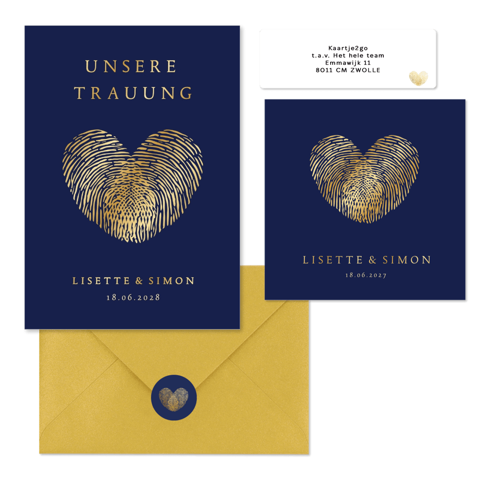 Hochzeitskartenset goldener Fingerabdruck