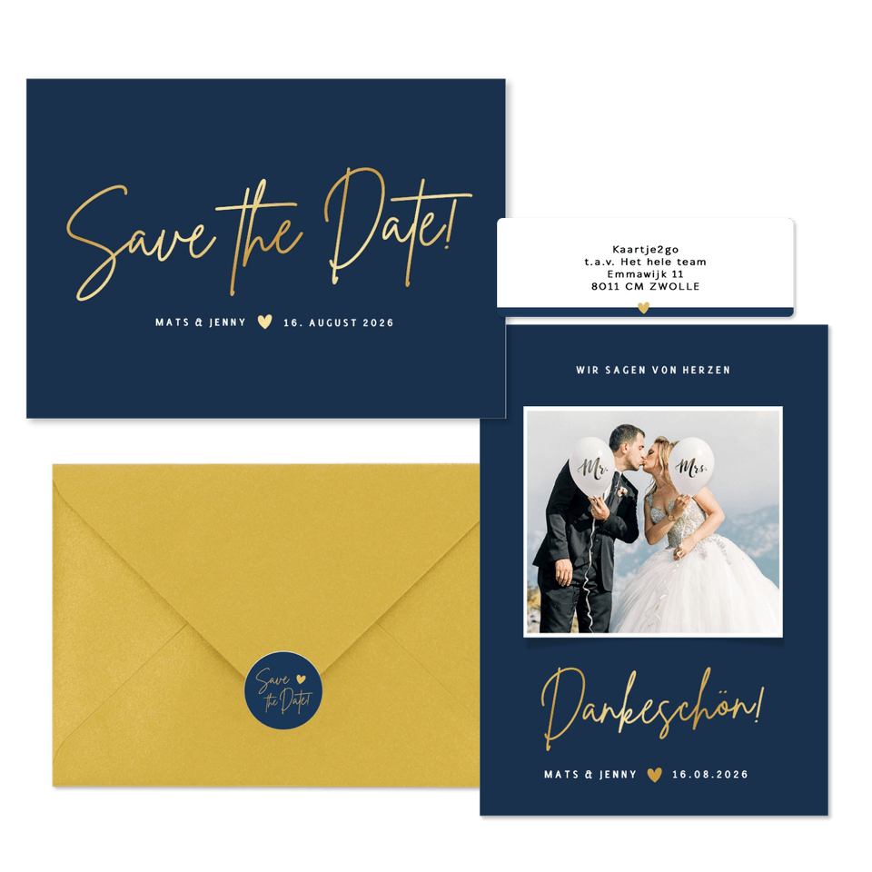 Hochzeitskartenset klassisch in Dunkelblau