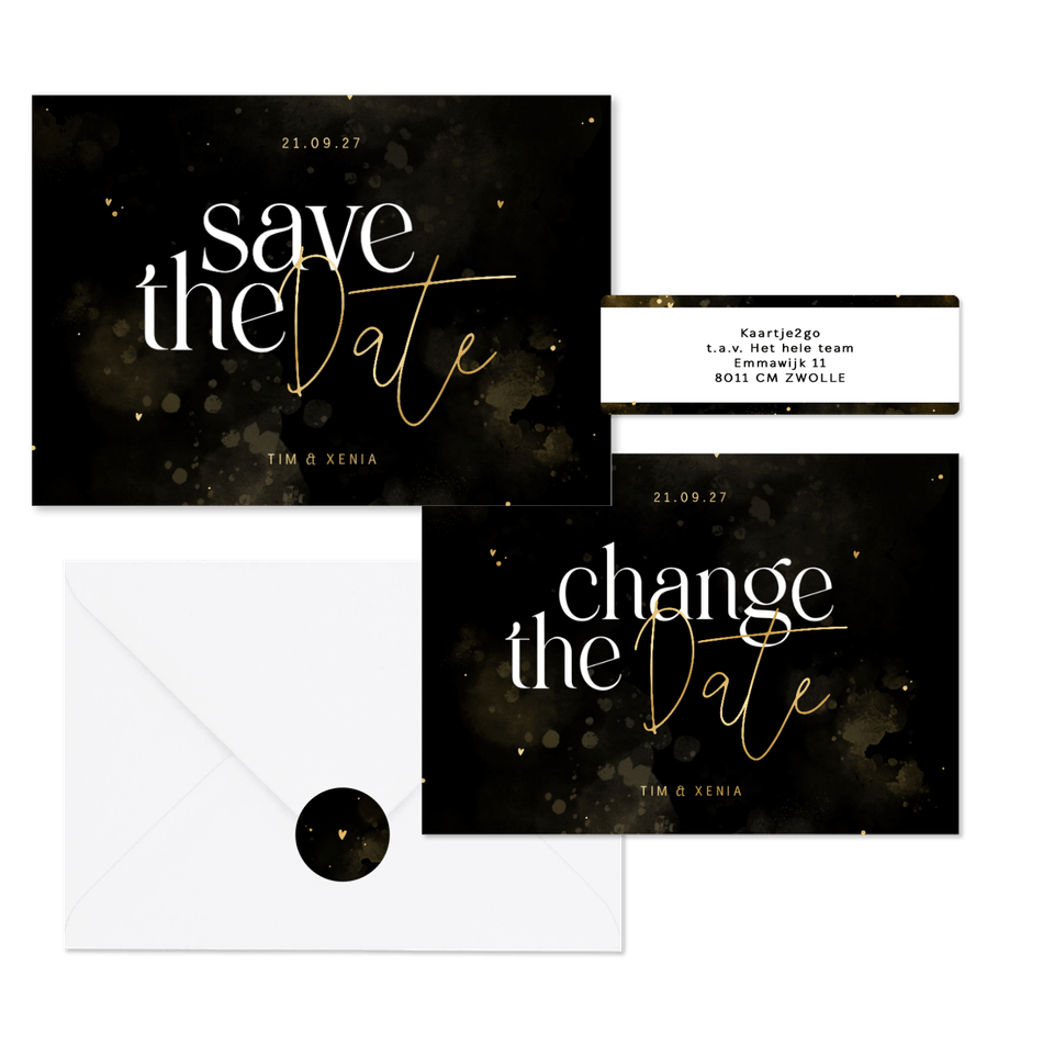 Hochzeitskartenset Typografie schwarz-gold