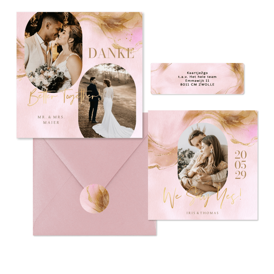 Hochzeitskartenset Bohemian Aquarell in Rosegold