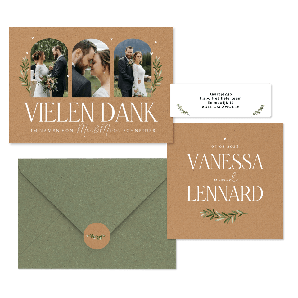 Hochzeitskartenset schlicht Zweig auf Kraftpapier