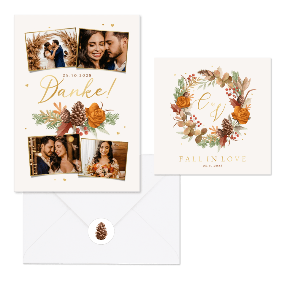 Hochzeitskartenset Blätterkranz Herbststimmung