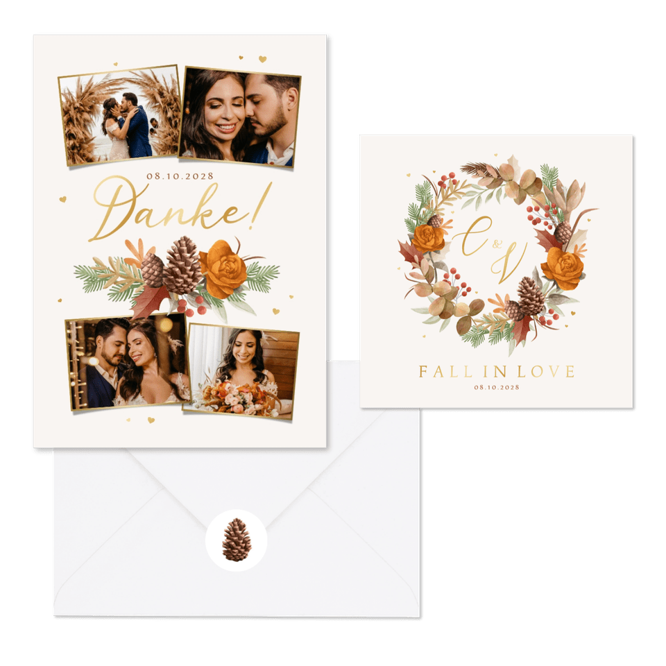 Hochzeitskartenset Blätterkranz Herbststimmung