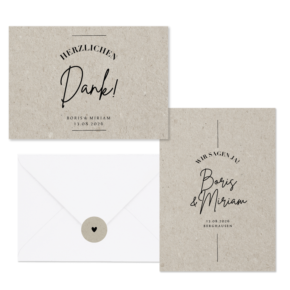 Hochzeitskartenset grauer Karton