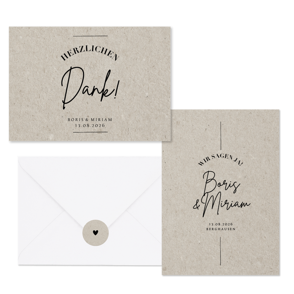 Hochzeitskartenset grauer Karton