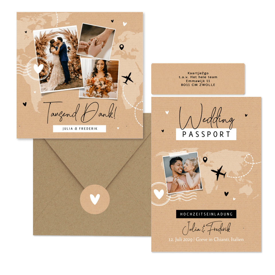 Hochzeitskartenset als Wedding Passport mit Landkarte