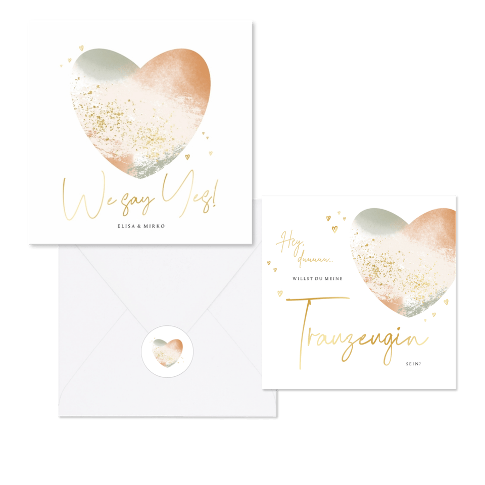 Hochzeitskartenset Aquarellherz in Pastell