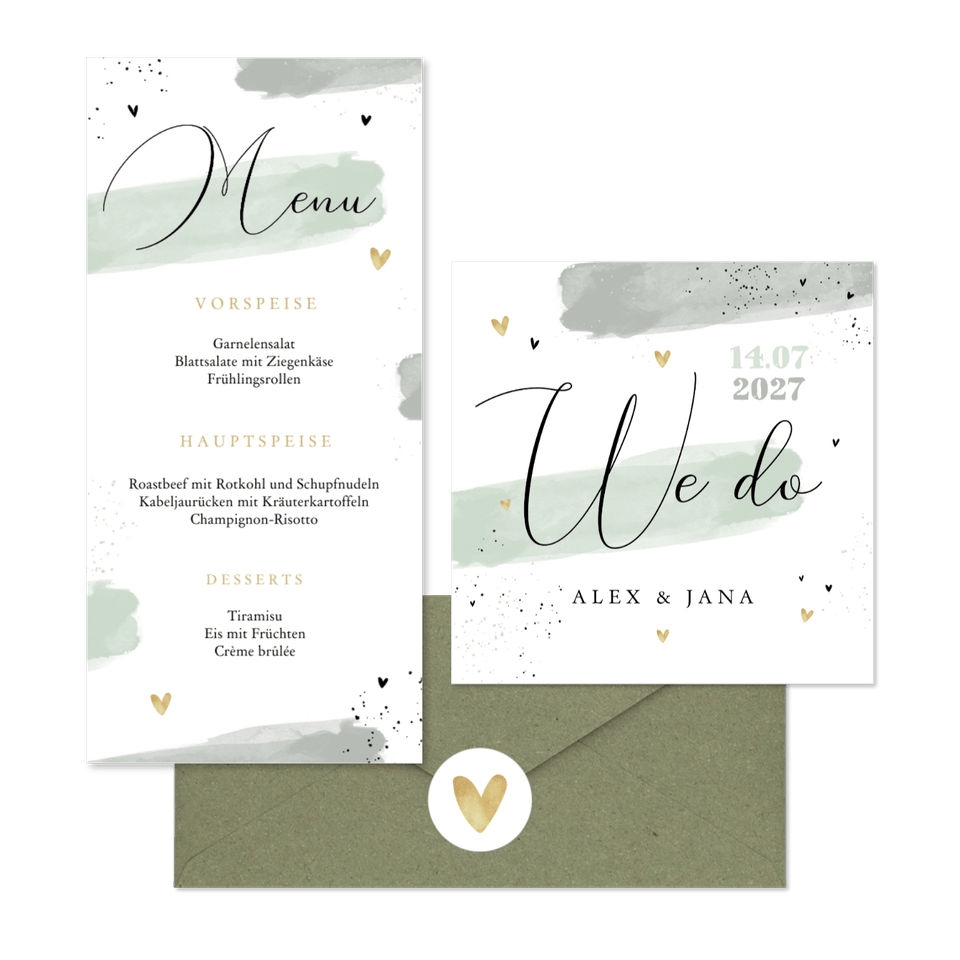 Hochzeitskartenset Aquarell & Typografie