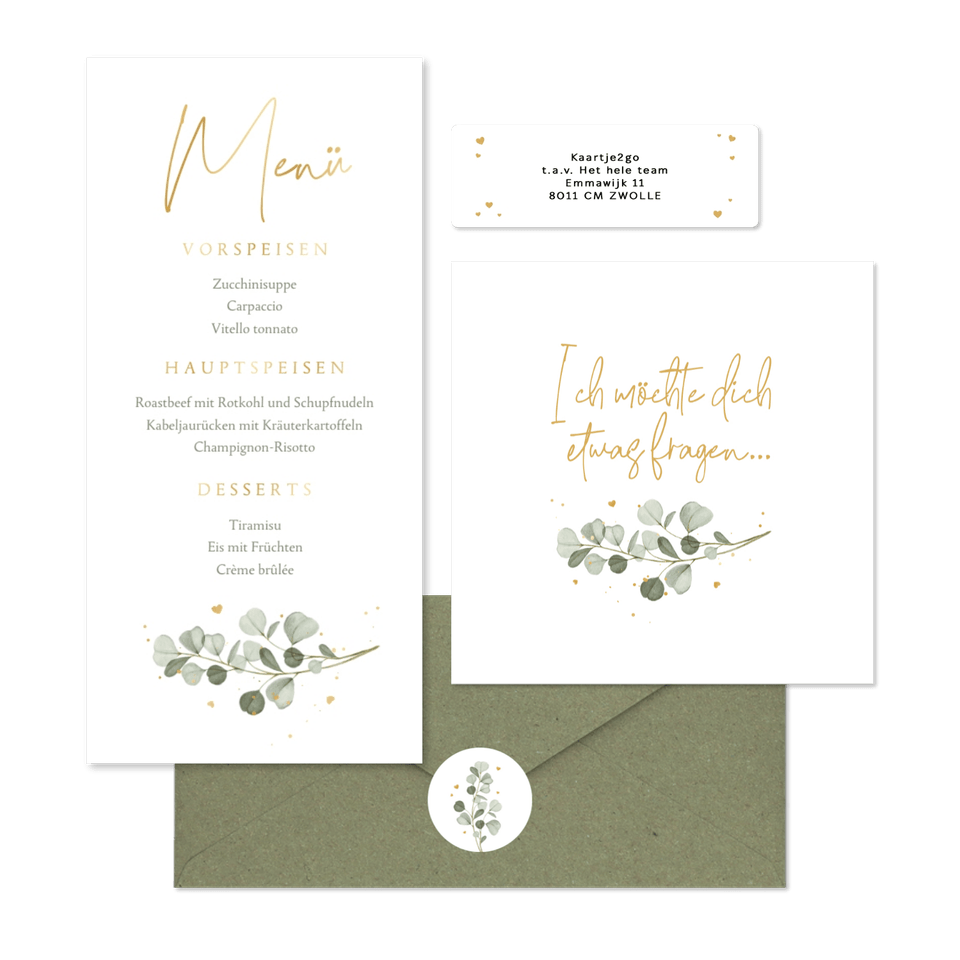Hochzeitskartenset Aquarellzweige Eukalyptus