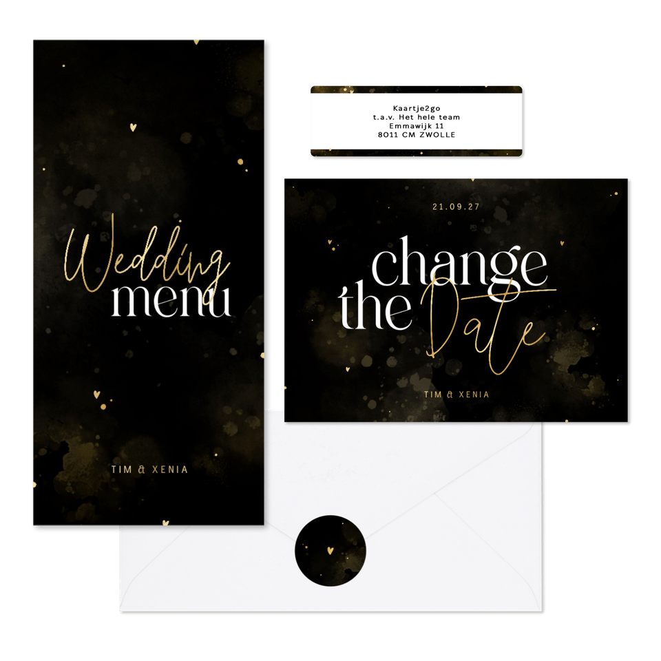 Hochzeitskartenset Typografie schwarz-gold