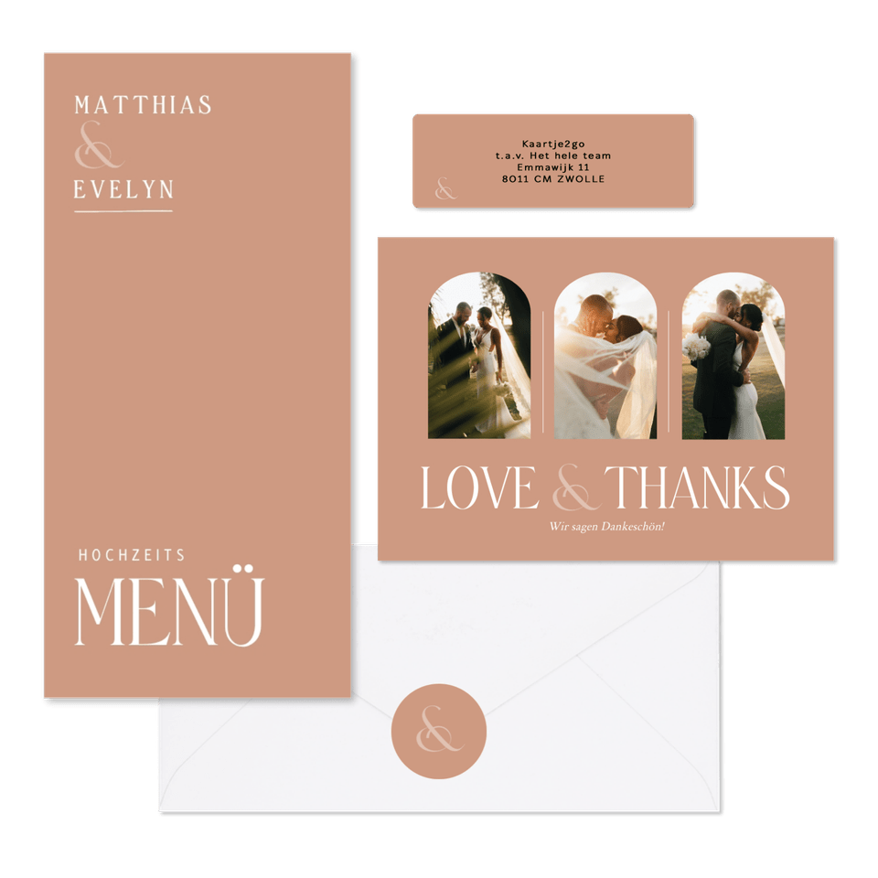 Hochzeitskartenset typografisch auf Lachsrosa