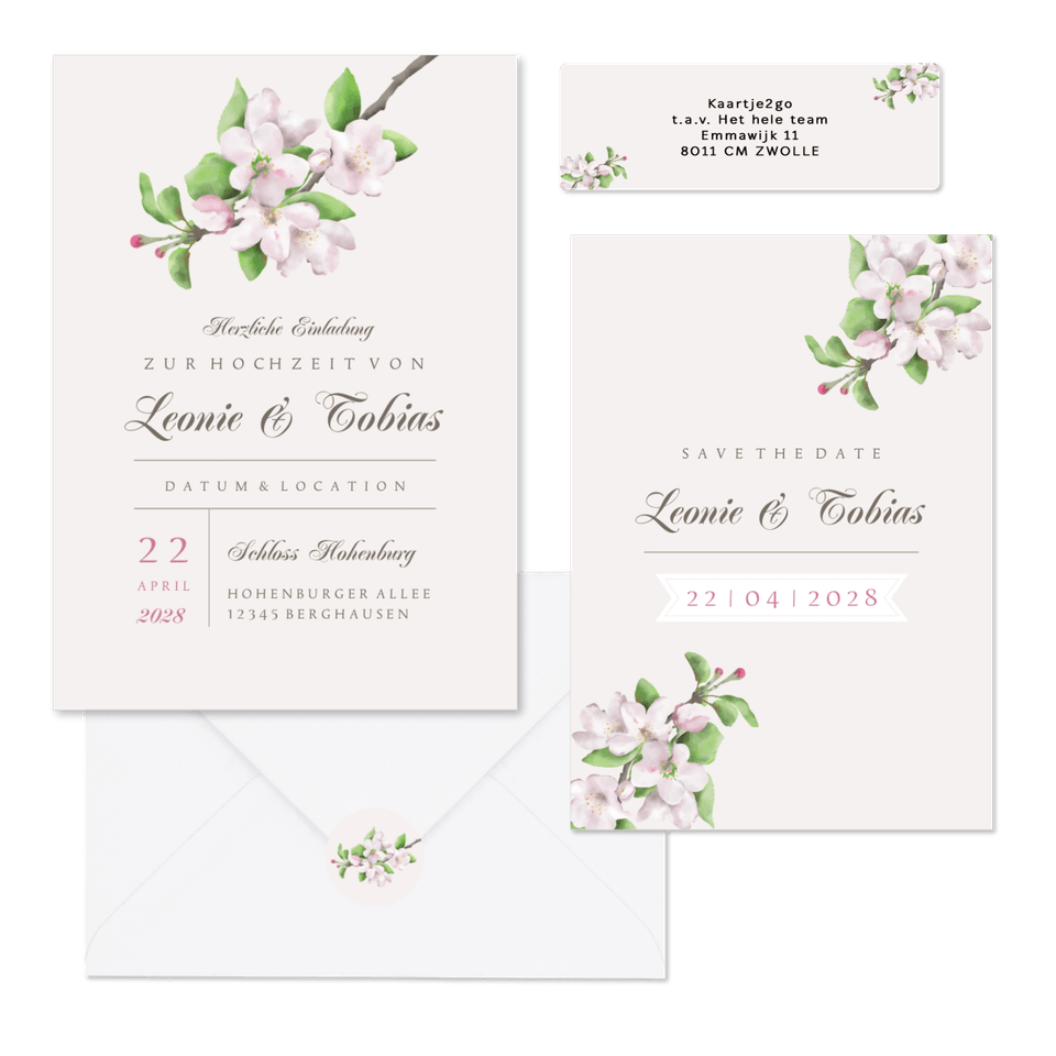 Hochzeitskartenset natürliche Apfelblüten