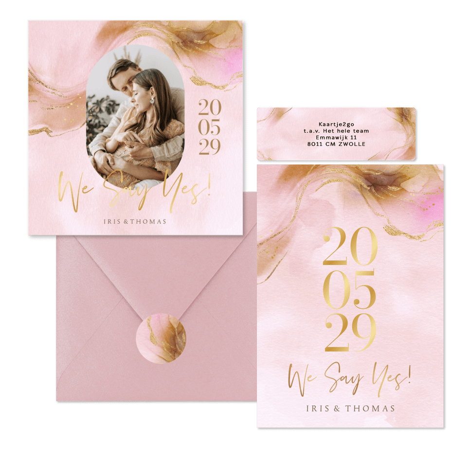 Hochzeitskartenset Bohemian Aquarell in Rosegold