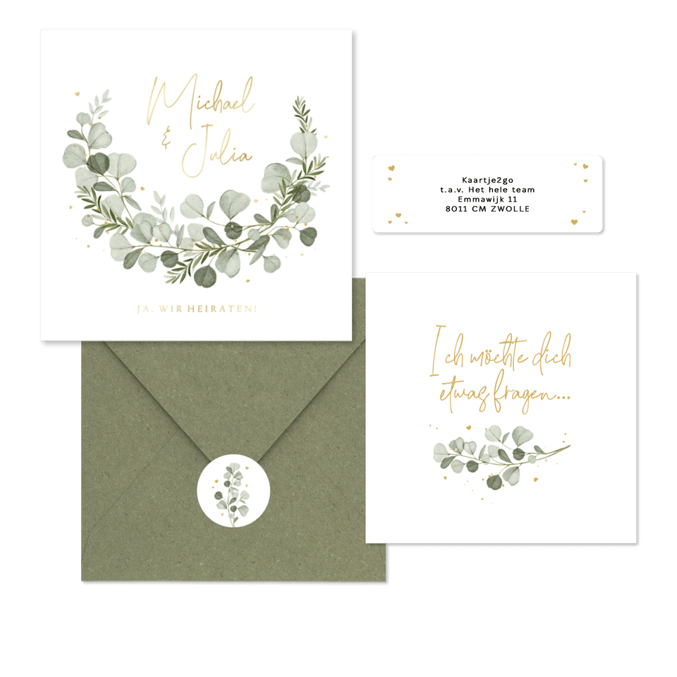 Hochzeitskartenset Aquarellzweige Eukalyptus