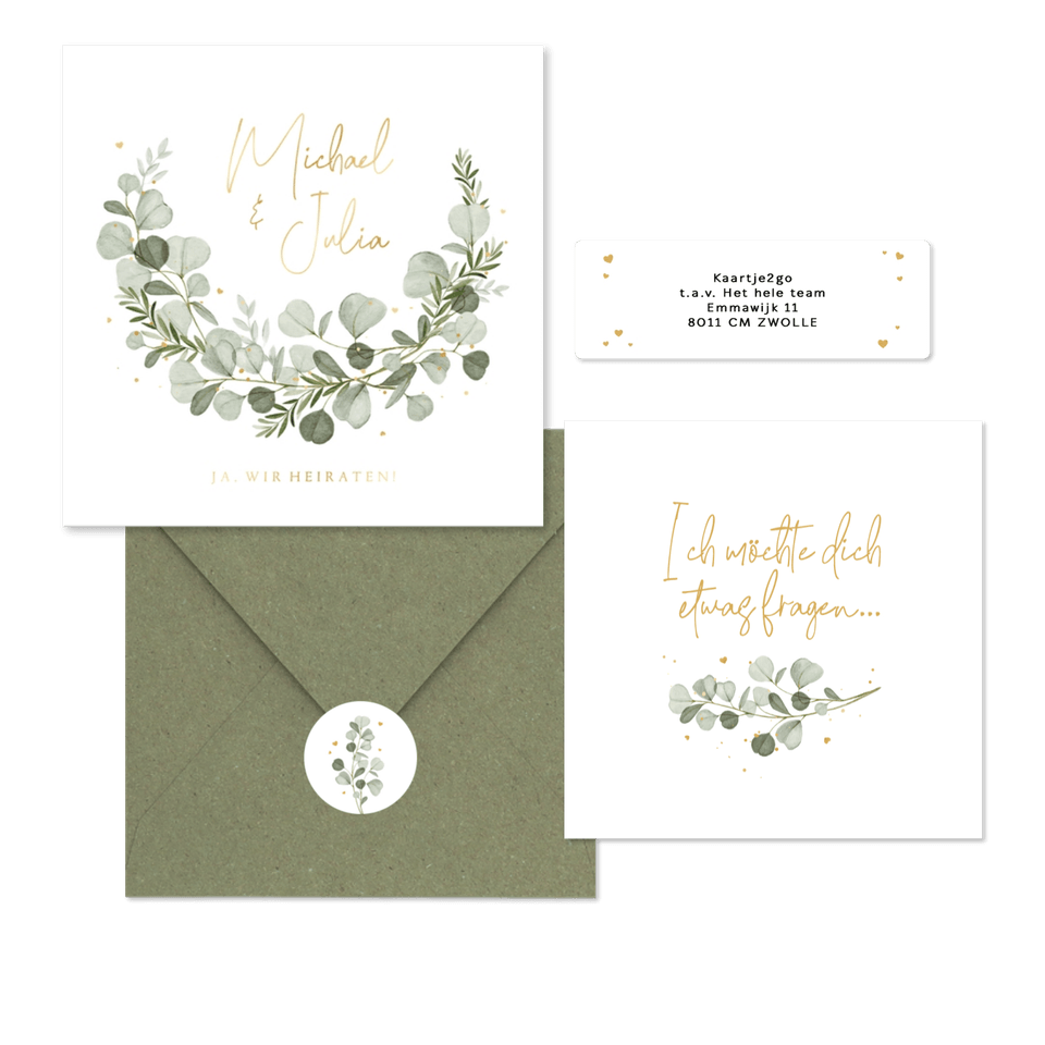 Hochzeitskartenset Aquarellzweige Eukalyptus