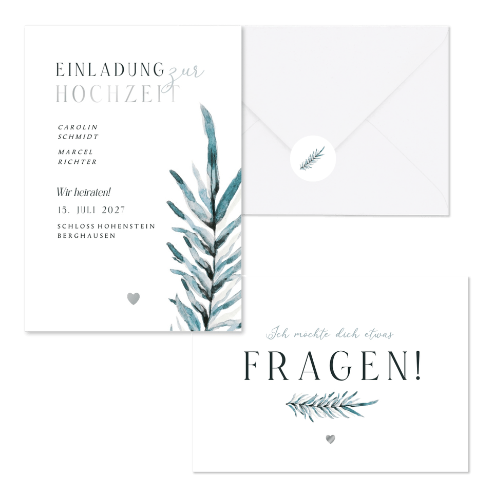 Hochzeitskartenset blaugrüner Zweig