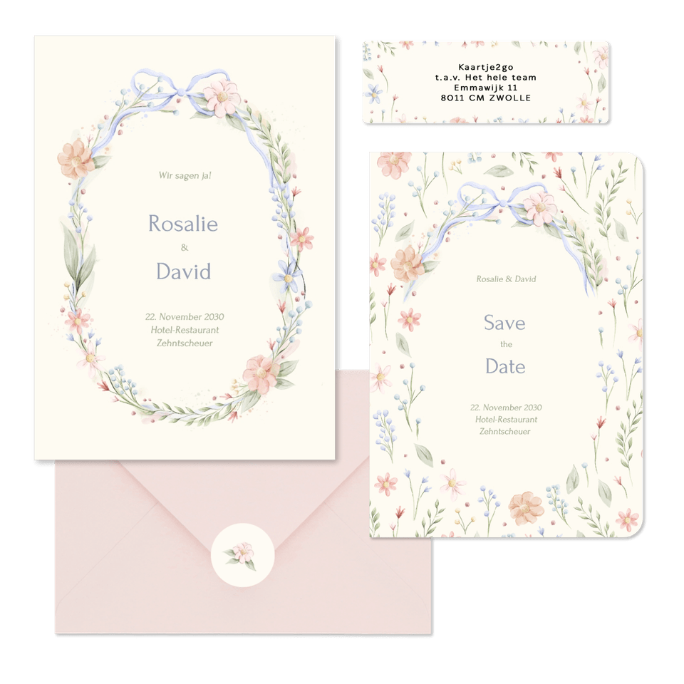 Hochzeit - Aquarell Blumenkranz mit Schleife Vintage