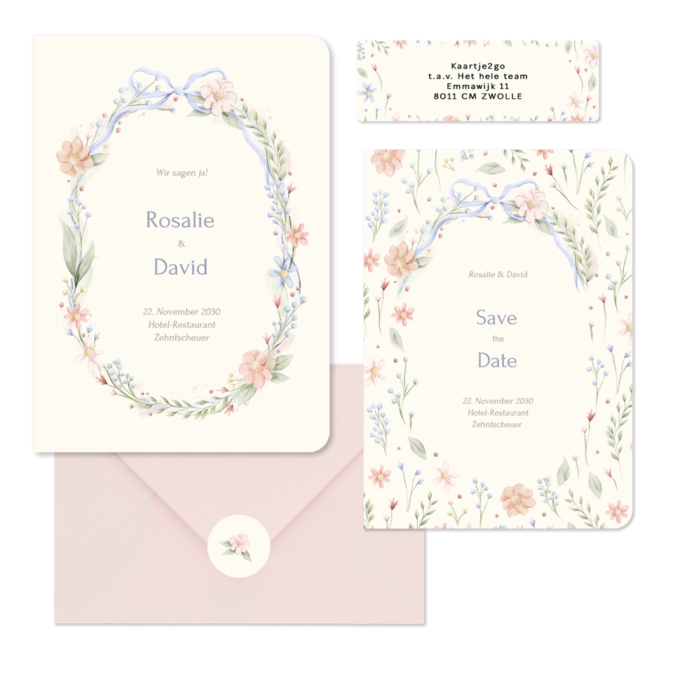 Hochzeit - Aquarell Blumenkranz mit Schleife Vintage